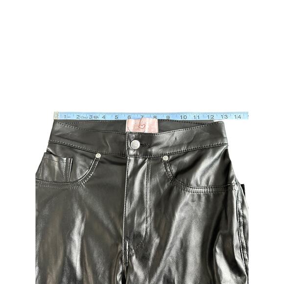 REVICE Black Faux Leather Punk Grunge Split Hem Straight Leg Pant Size 25 - Picture 12 of 14